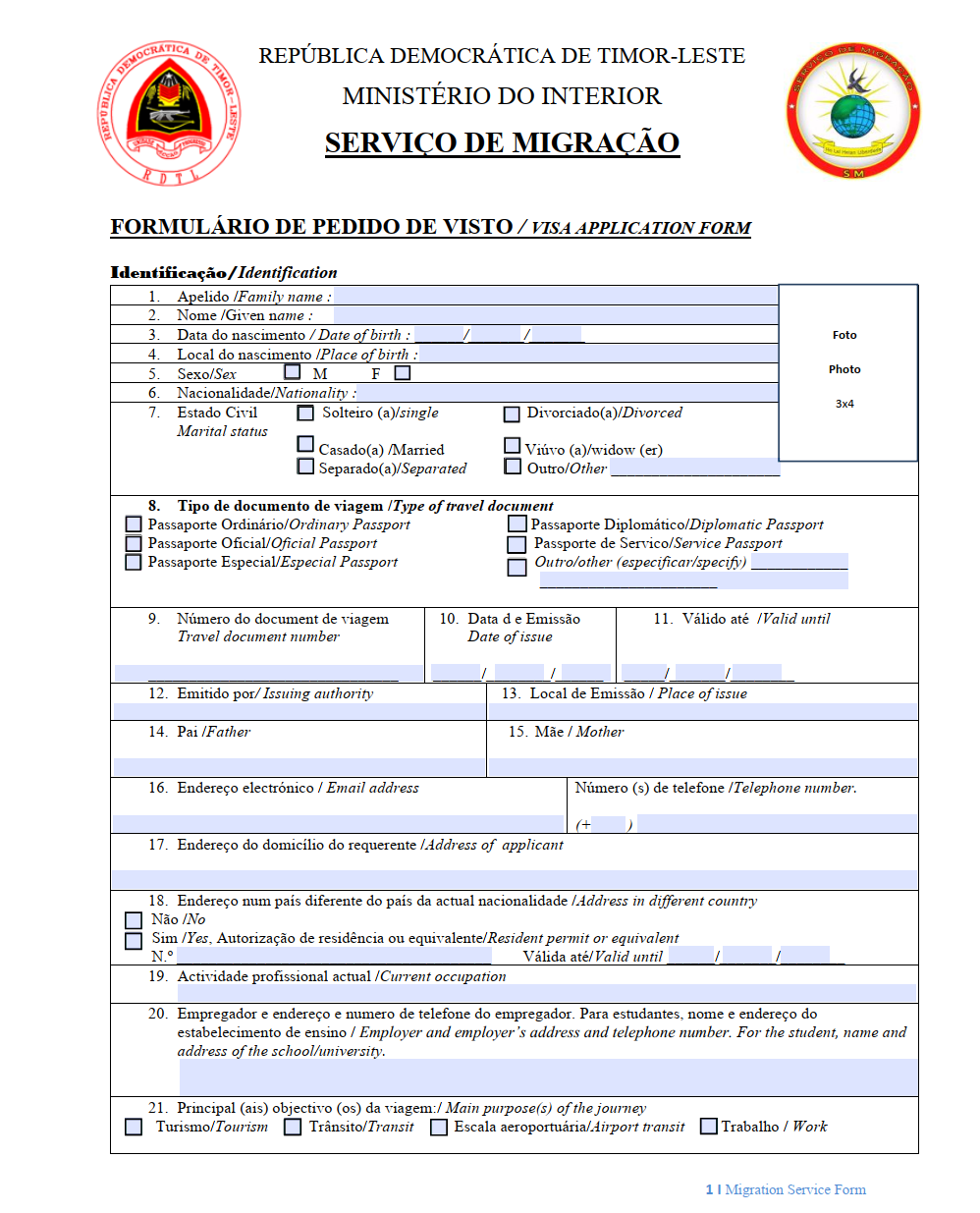 Visa Application fillable pdf thumbnail